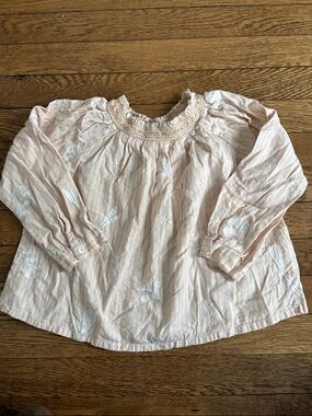 Roller Rabbit Pale Pink Embroidered Smocked Neck Blouse